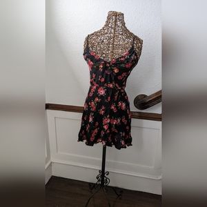 Black & Red Floral Dress w/ Scalloped Hem